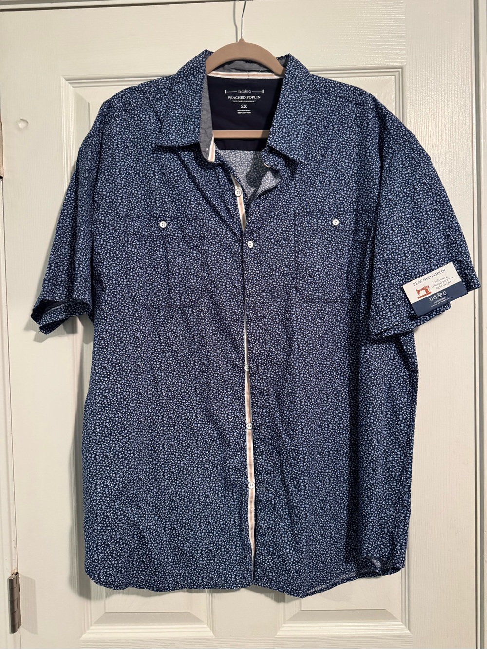 PD&C Navy Microdot Short Sleeve Button-Up Shirt